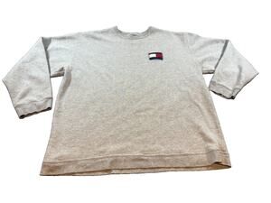 Vintage 90s Tommy Hilfiger Sweatshirt Sz Large Gray Made USA Flag Logo Unisex